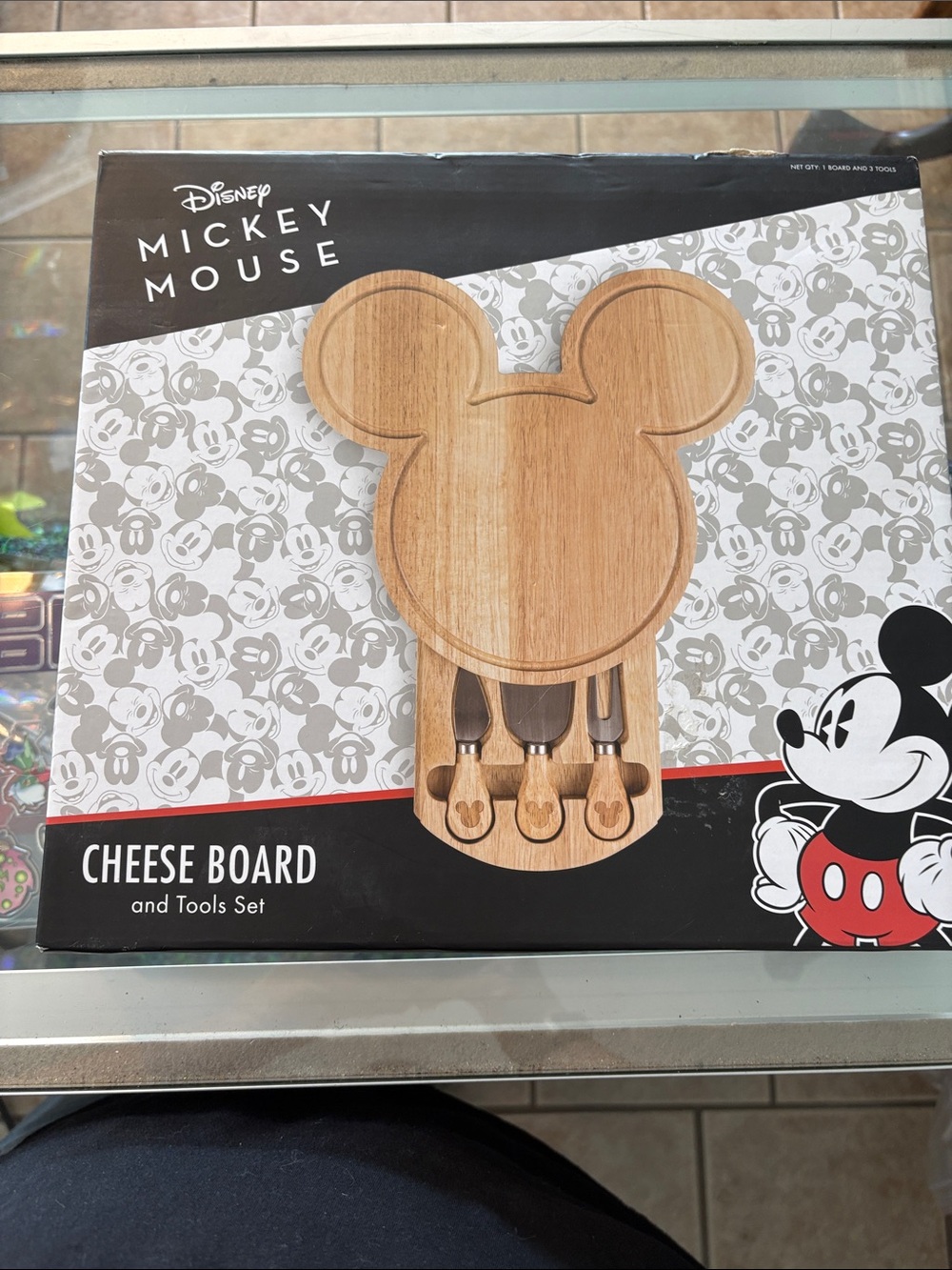 Disney Mickey Mouse Wooden Cheese Board & Tool Set - Natural Brown